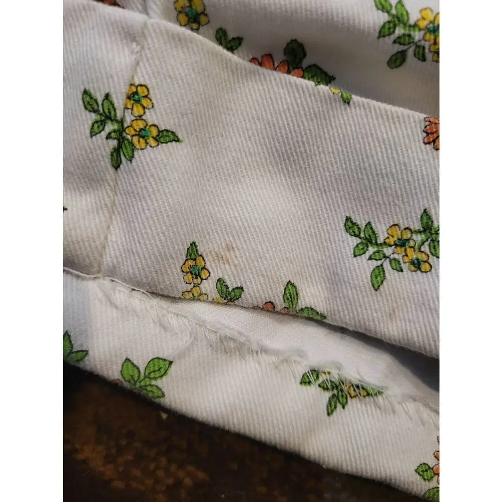 Vintage 1960s Big Yank Jeans 28 White Floral Hippie Psychedelic Bell Bottom
